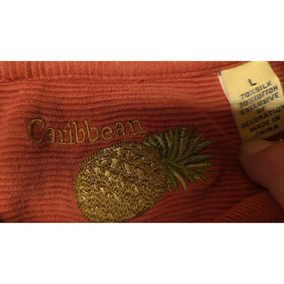 Caribbean Mens Large Rust Textured Silk Blend Stretch Golf Preppy Polo Shirt - Picture 10 of 11